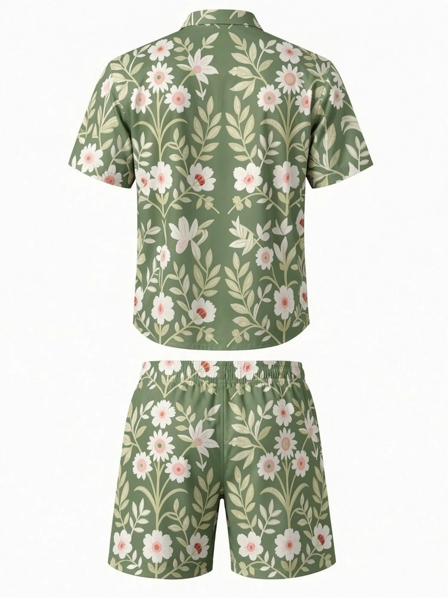 Mens Floral Short Sleeve Shirt and Drawstring Shorts Set Beach Vacation Matching Summer Two Piece Casual Beach Outfit Resortwear