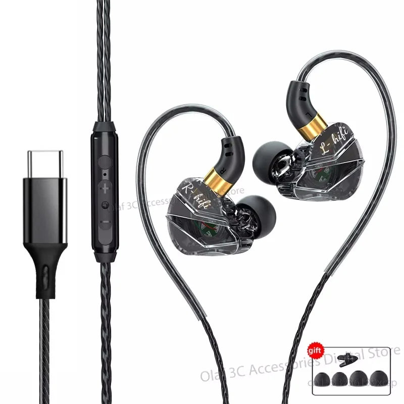 OLAF Gaming Headset Wired Earphones 3.5mm Cable Headphones Handsfree Bass Stereo Sports Earbuds DAC Type-C For iPhone 15 Samsung