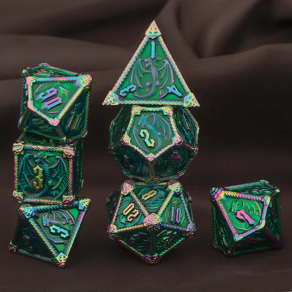 DND Metal Dice Set 7pcs – Polyhedral RPG D&D D20 D12 D10 D8 D6 D4 / Ensemble 7 dés métalliques DND – Polyédriques RPG jeux de rôle