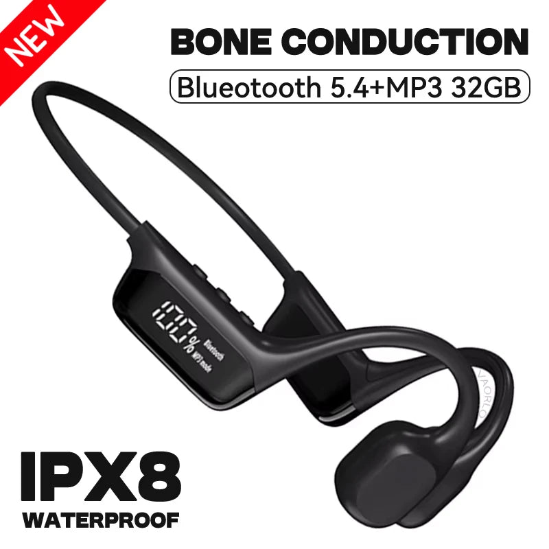 Upgrades Bluetooth 5.4 Bone Conduction Wireless Headphones 30 Meters Depth IPX8 Waterproof Swimming Headsets 32GB RAM MP3 Player