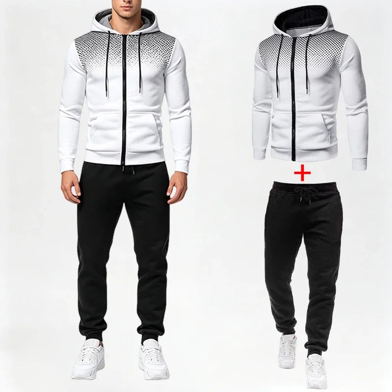 Men's Set/Coat/Pants 2026 Fashion Tracksuit Zipper Hooded Coat & Sweatpants Autumn Winter Daily Casual Sports Jogging Sportswear