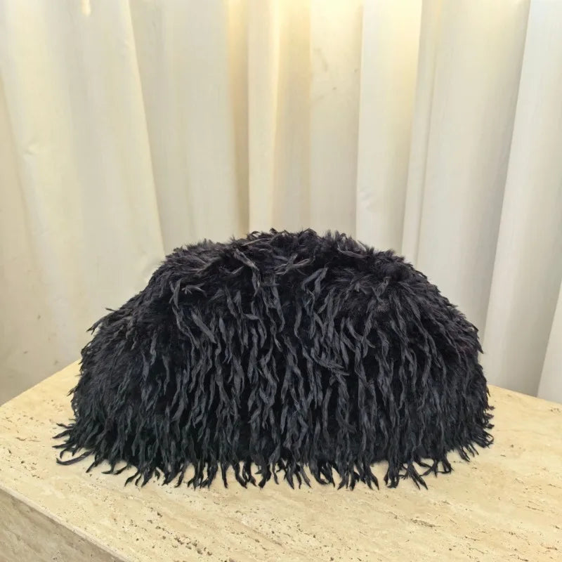 1pcs Long Fluffy Fur European Style Cloud Handbag Irregular Large Capacity Women Shoulder Bag For Winter