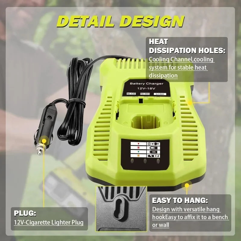 For Ryobi 12V 14.4V 18V Battery Charger Vehicle/Car Charger Cigarette Lighter Plug Portable Lithium or NiCad Battery Charger