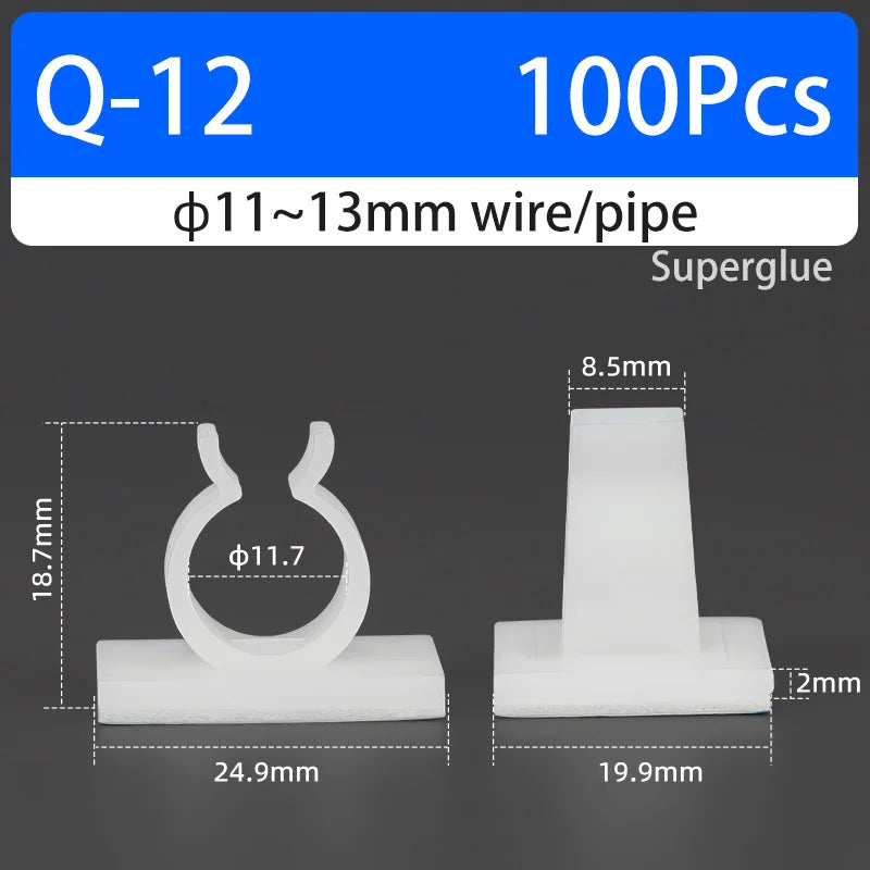 Q-type Cable Clips Holder Self-Adhesive Strong Glue Nylon PA66 Storage Cable Tie Water Pipe Clamp Fixing Seat No Drilling