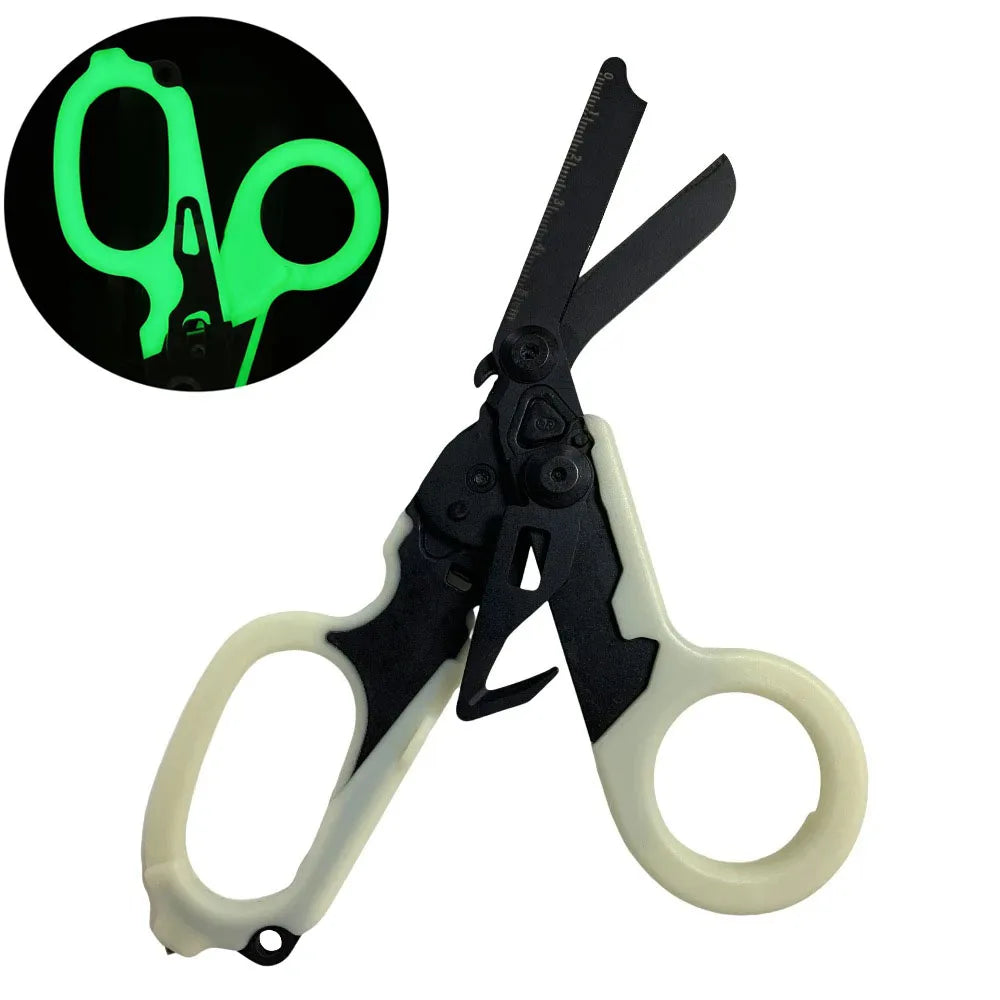 6 In1 Foldable Medical Emergency Response Scissor Shear First Aid Kit Scissors Tactical Plier Outdoor Survival EDC Tool Gear