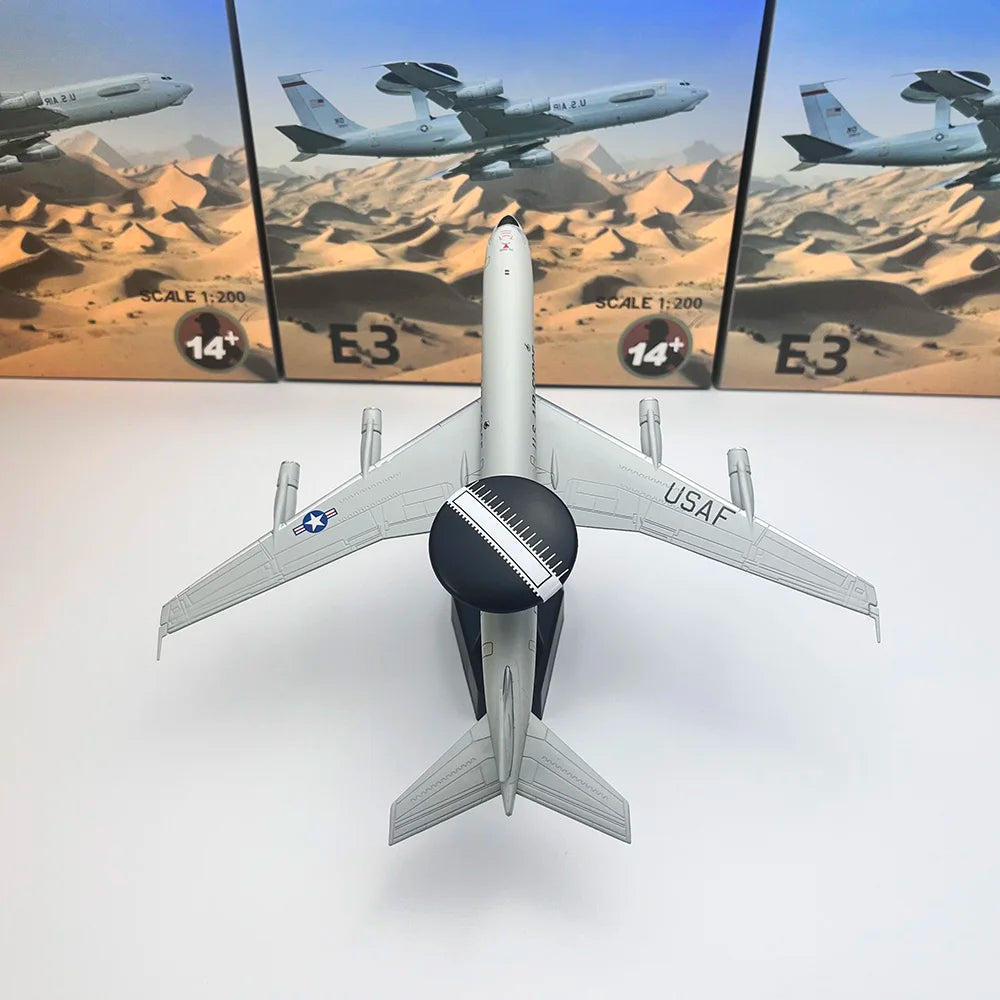 1/200 Scale E3 Airplane Diecast Finished Static Plane Model E-3 Sentry AWACS Early Warning Aircraft  Metal Collection Gift