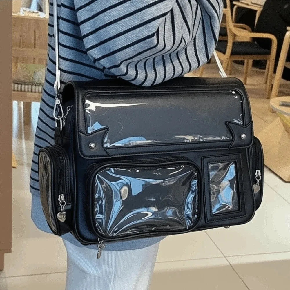 Transparent Convertible Ita Backpack PU Leather Solid Color Kawaii Uniform Bag Ita Japanese Style Waterproof
