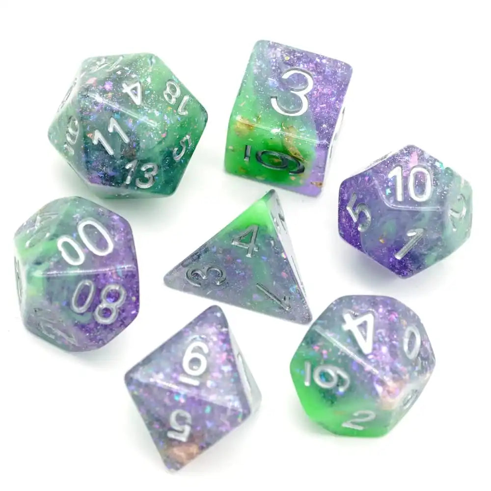 Cusdie Two-tone DND Dices 7 Resin Glitter D&D Dice D4 D6 D8 D10 D% D12 D20 Polyhedral Dice Set for Role Playing Board Games