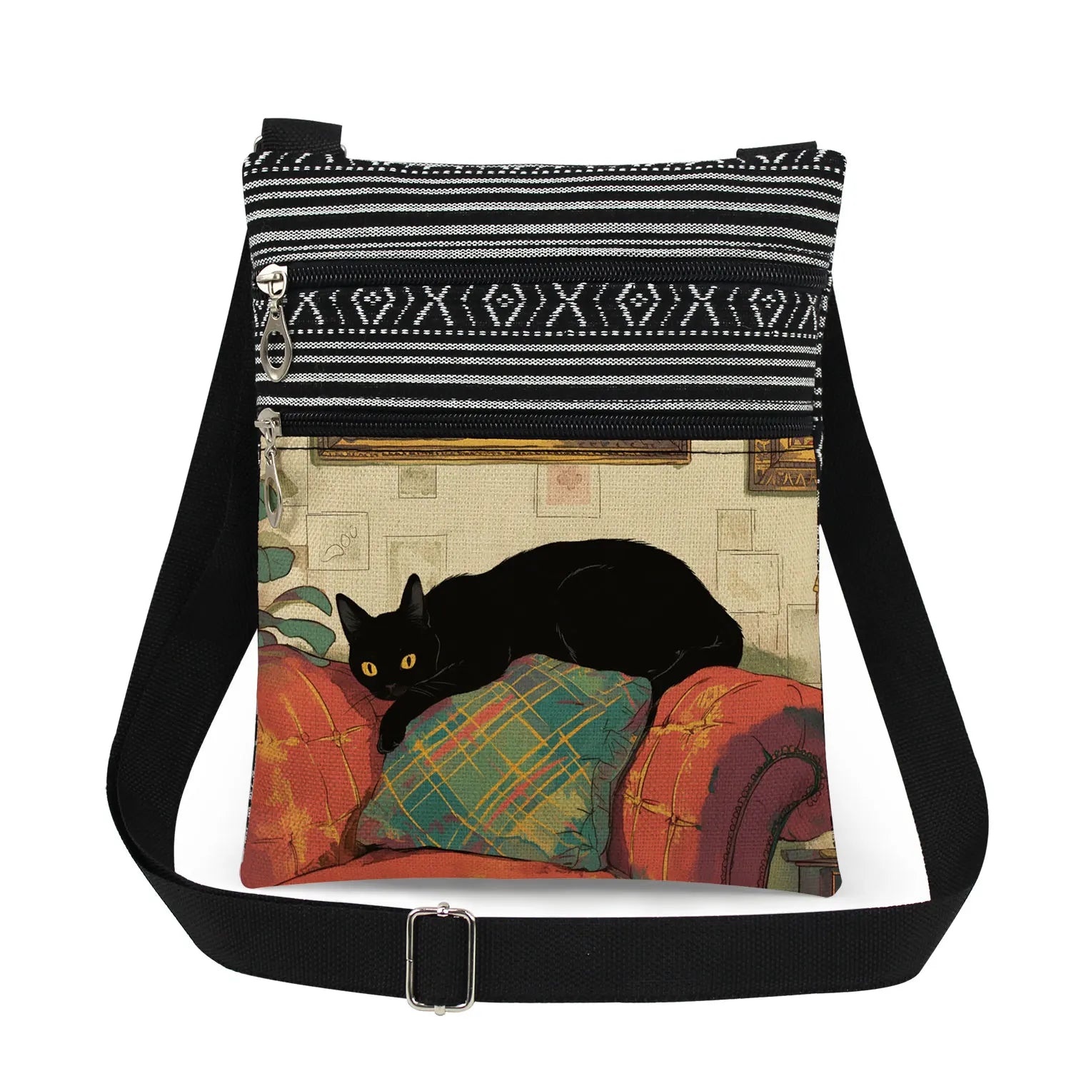 Cute Cartoon Black Cat Print Crossbody Bags Shoulder Bags For Women Daily Travel Portable Small Messenger Bags Catkeeper Gift