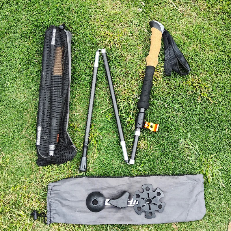 4 Sections Outdoor Folding/Telescopic Trekking Pole Camping Portable Walking Stick Pole Nordic Elderly Telescopic Pole 등산스틱폴대
