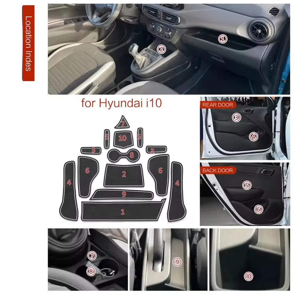 for Hyundai i10 2021 - 2023 Anti-Slip Gate Slot Cup Mat Door Groove Pad  Non-Slip Mats Coasters Car Interior Accessories