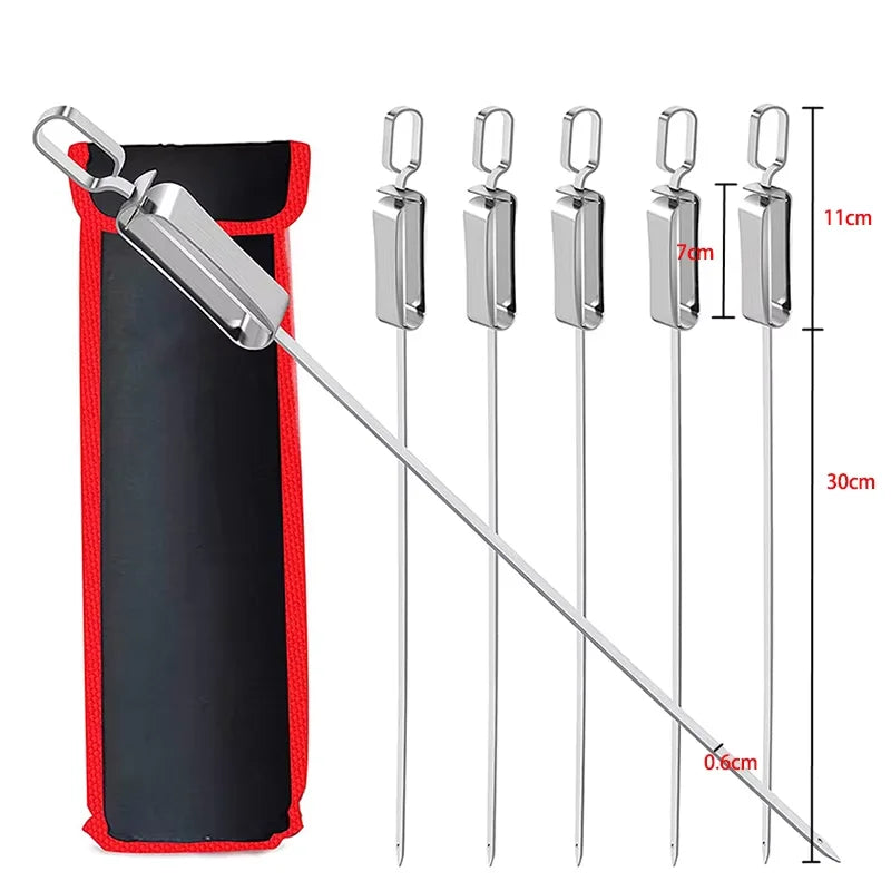 6Pcs Kabob Skewers for Grilling Stainless Steel Flat BBQ Skewers with Quick Release Metal Sliding Handle YY085