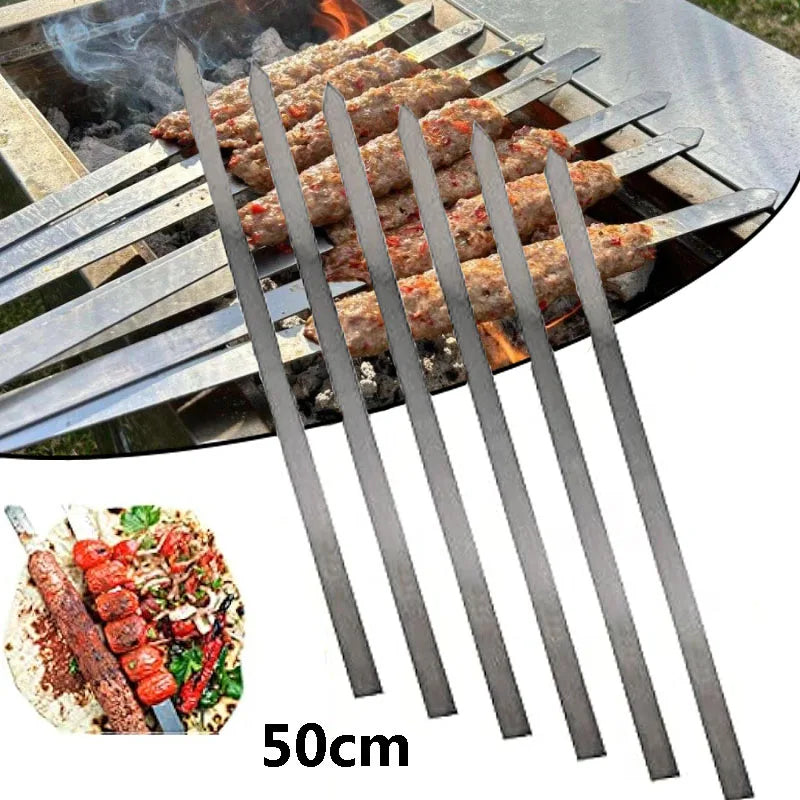 4/5/6pcs 19inch Stainless Steel BBQ Skewers for Shish Kebab Flat Kebab Skewers for Kebab Turkish Style Paneer Tikka Turkish