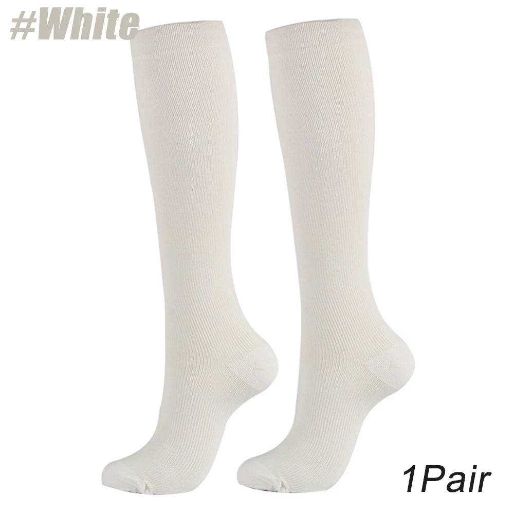 1Pair Unisex Copper Compression Socks Women Men Anti Fatigue Pain Relief Knee High Stockings 15-20 mmHg Graduated  for Running