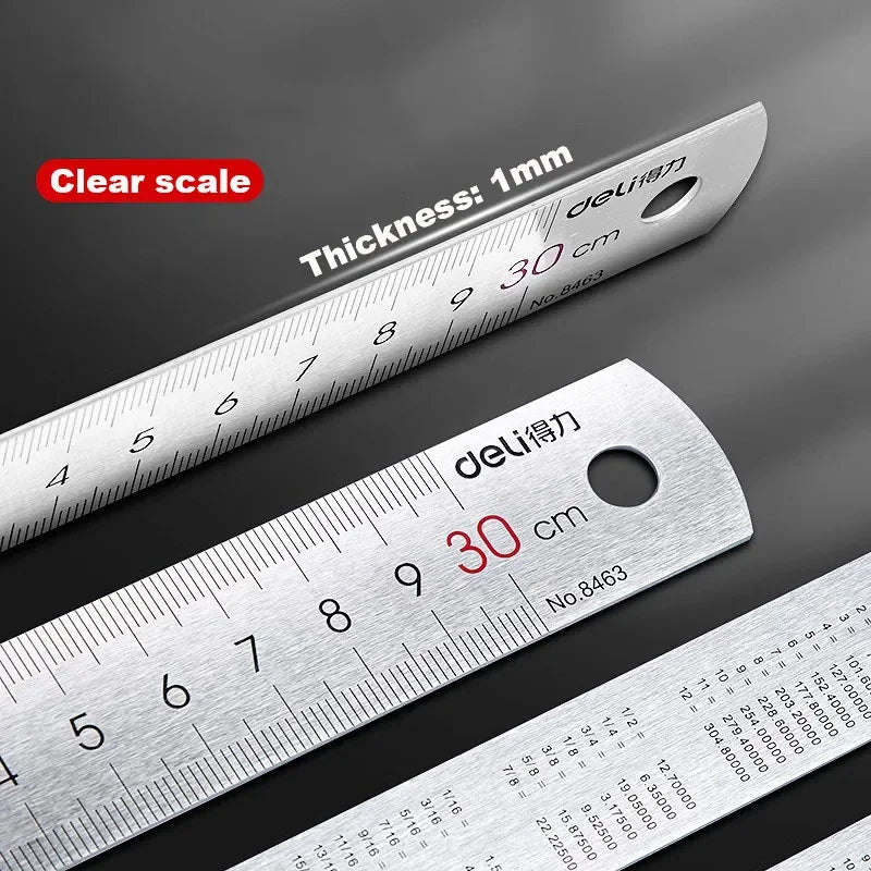 Deli 1Pc Stainless Steel Ruler 15/20/30/40/50cm Metal Straight Ruler for Home School Precision Measuring Drawing Tool Supplies