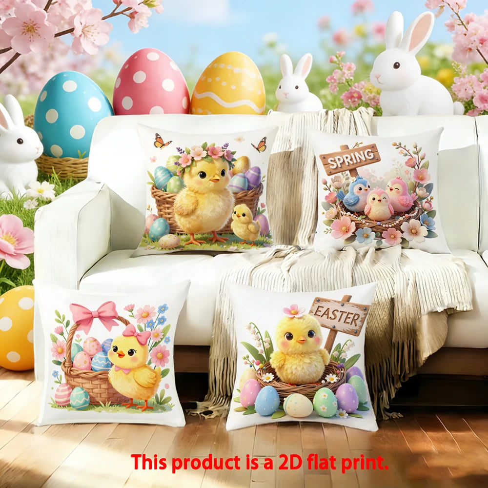 1/4PCS Easter Chicks and Spring Pillows Holiday, living room, sofa, bedroom, decorative cushion cover.