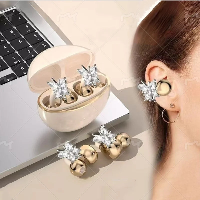 Fashion Jewelry Butterfly Earring Bluetooth Earphones Wireless Sports Headphones High Appearance Long Battery Life Headset