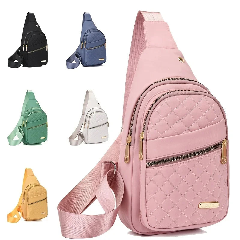 Solid Color Quilted Fanny Pack Casual Large Capacity Zipper Chest Belt Bum Bag Adjustable Sling Bag for Daily Use Lightweight