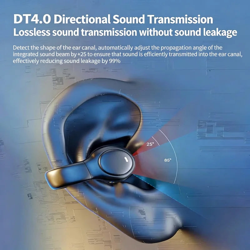 Mirror Digital Display Wireless Bluetooth Headphones Soft Silicone Ear Clip Noise Reduction HiFi Lossless Stereo Sports Earbuds