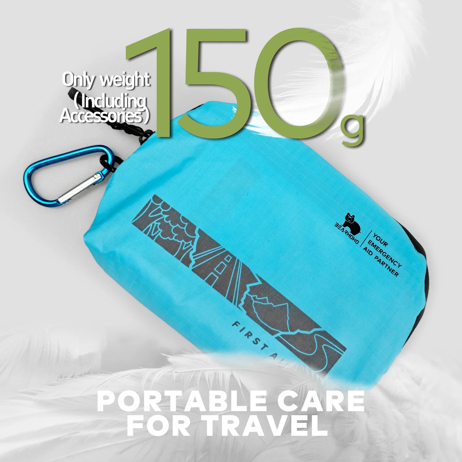 Portable Emergency Kit 40D Nylon Lightweight Waterproof Tear-Resistant First Aid Bag with Hook for Daily Travel Sports Camping