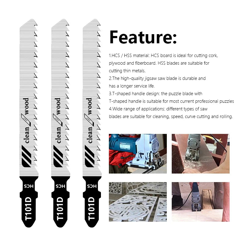 CMCP 5/10pcs Jig Saw Blades Set T101D 100mm T-shank HCS Assorted Jigsaw Blades Curve Cutting Tool For Wood Plastic
