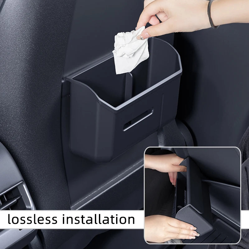 Multi function TPE Car Seat Back Storage Box For 2020-2025 Tesla model 3/Y Juniper Highland Accessories Cup Holder Garbage bin