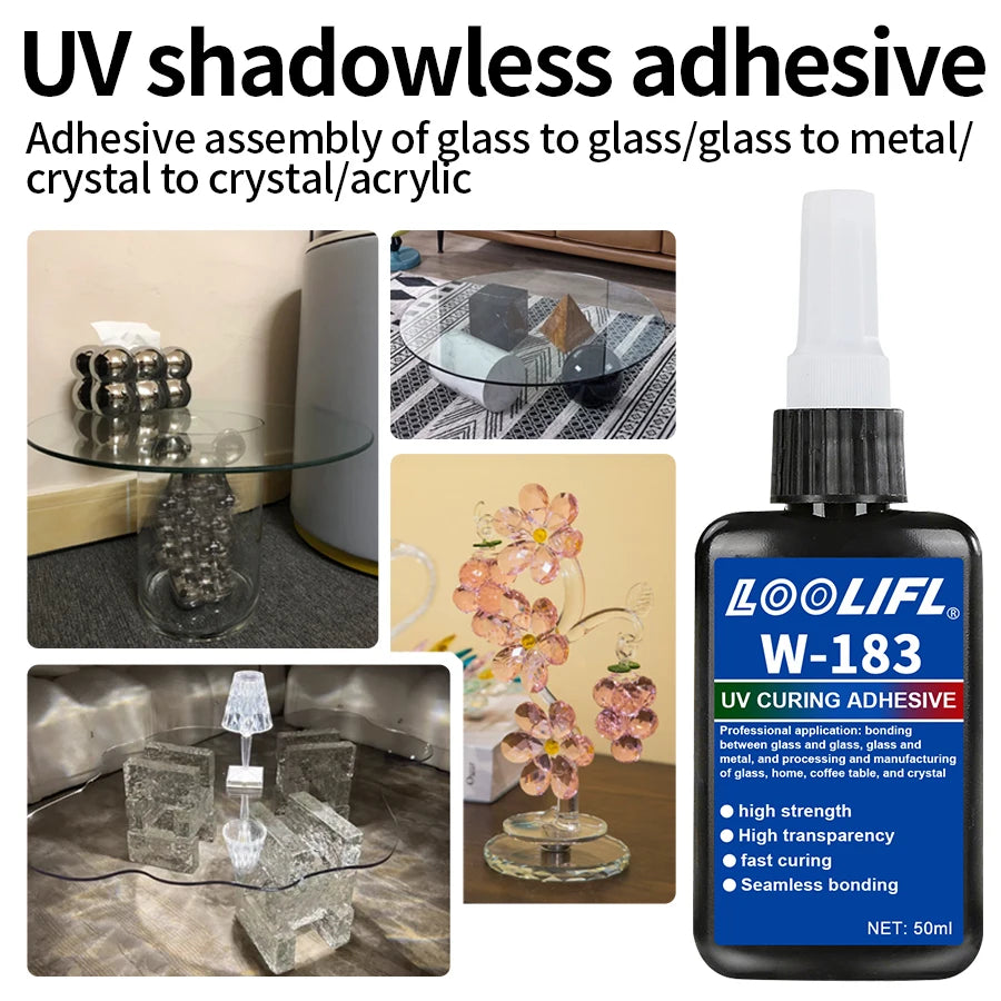New W-183 High-Strength 50ml UV Glue Curing Adhesive UV Curing Crystal Glass and Metal ABS Bonding Welding With UV Curing Lamp