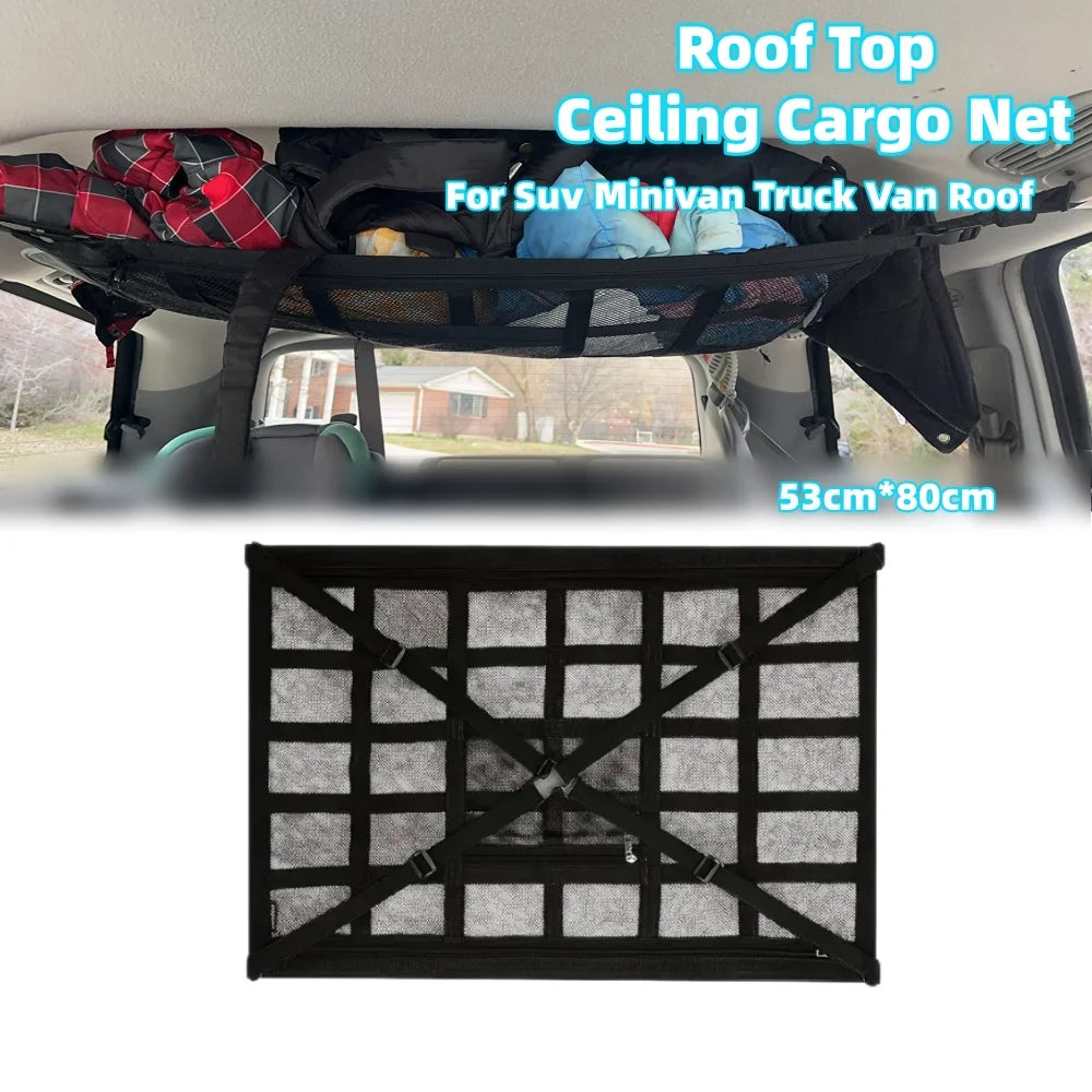 1PCS Car Roof Top Ceiling Cargo Storage Net Pocket Mesh Organizer Bag Car Interior Storage Accessories For SUV Van Camping Cab