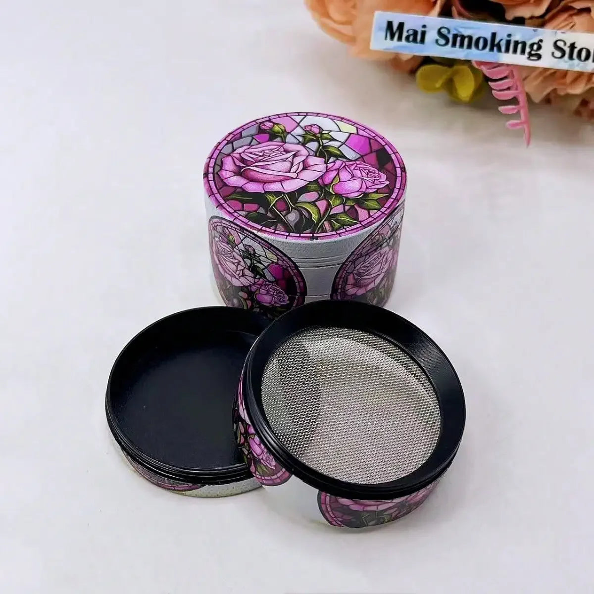 50mm Rose Herb Grinder Metal 4-Layers Manual Spice Pepper Mill Salt Power Mortar  Grass Tobacco Grinder Smoking Cigare Tool