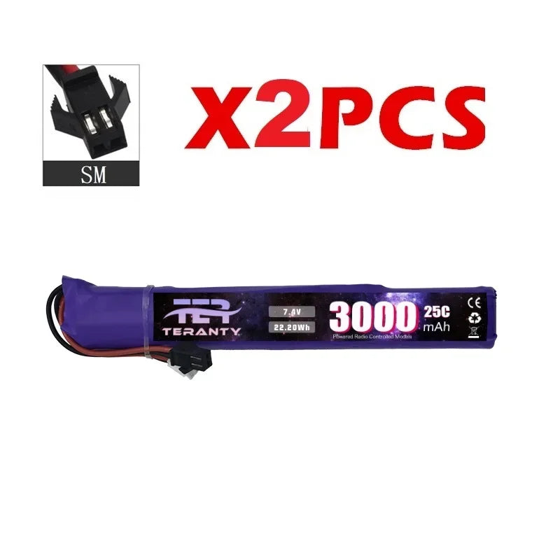 7.4V 3000mAh LiPo Battery with Small Tamiya Deans T Connector 2S For Electric Toys Water Bullet Gun Battery Parts Accessories