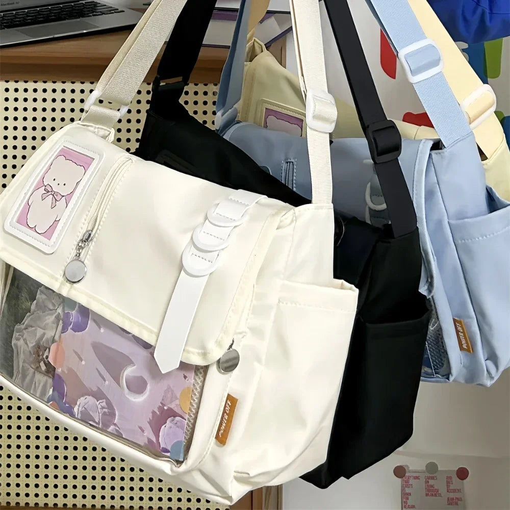 Y2K Japanese Harajuku School Bags for Teenage Girls New 2025 Transparent Itabag Crossbody Bag DIY Badges Display Plate Ita Bag