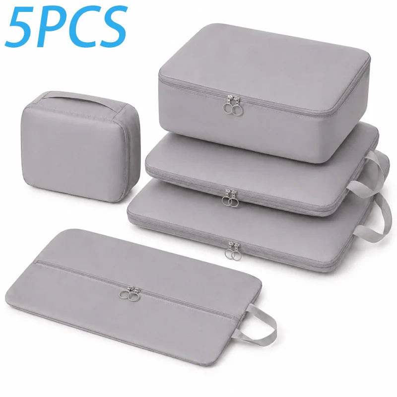 5pcs Compressible Space-Expanding Cube Clothing Luggage Storage Bag Set,Travel with Zipper, Suitable for Travel and Outdoor Use