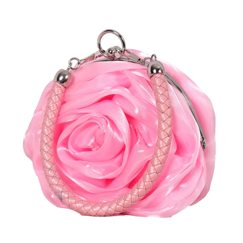 Women's Silk Wedding Clutch with Camellia Flower, Elegant Bride Evening Bag for Wedding Party Prom, Vintage Handbag