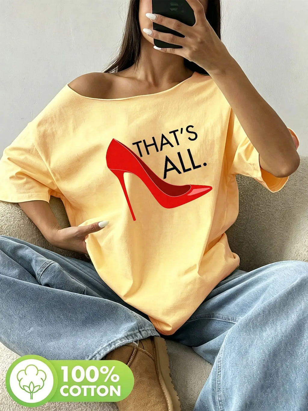 Plus Size Floral Print Off Shoulder T-Shirt Loose Fit Y2K Summer Cotton Tee