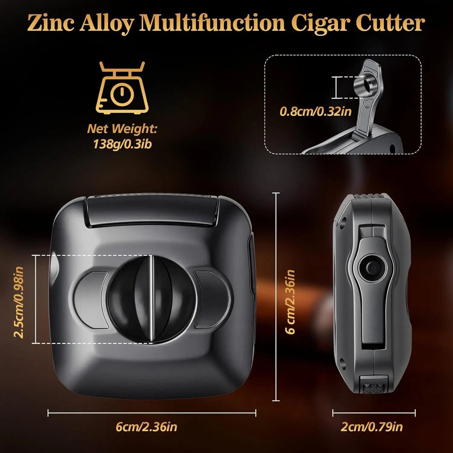 Cigar Cutter,Stainless Steel V/S-Shaped Cutter,Multifunctional Cigar Guillotine with Punch,Cigar Holder and Dual-Pin Ash Holder