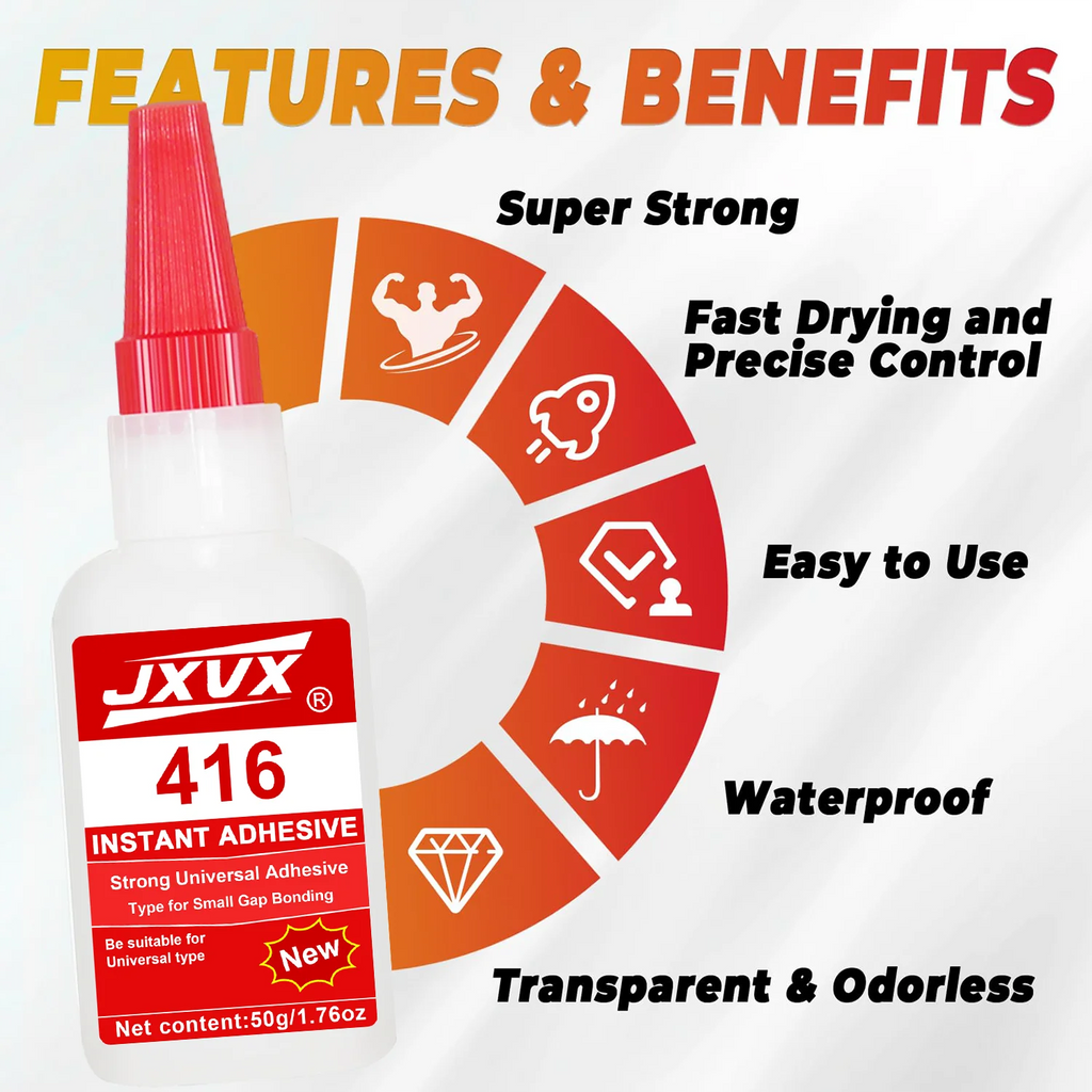 50g Original Super Fast Glue, New Model 416, Fast Drying Adhesive, Universal Super Glue, Oily Soldering Glue Ideal for Quick Repairs on Various Materials