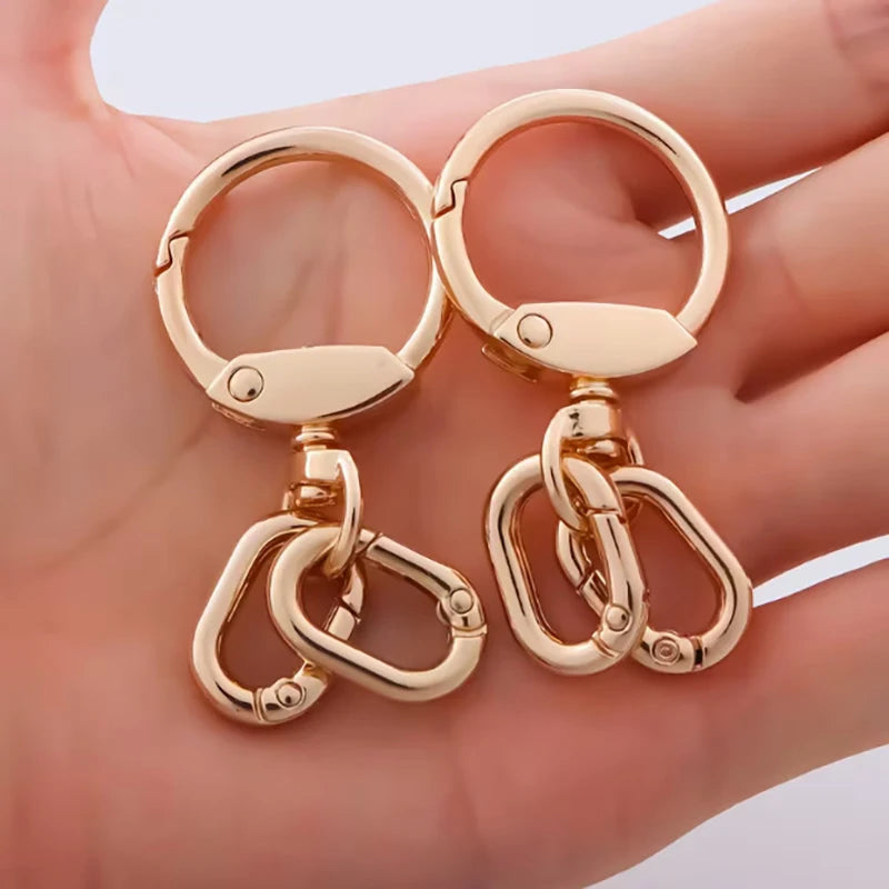 2Pcs Metal Keychain Clips with Double Carabiners Rotatable Lobster Clasps Open Hooks ID Badge Hooks Backpack Clips DIY Key Rings