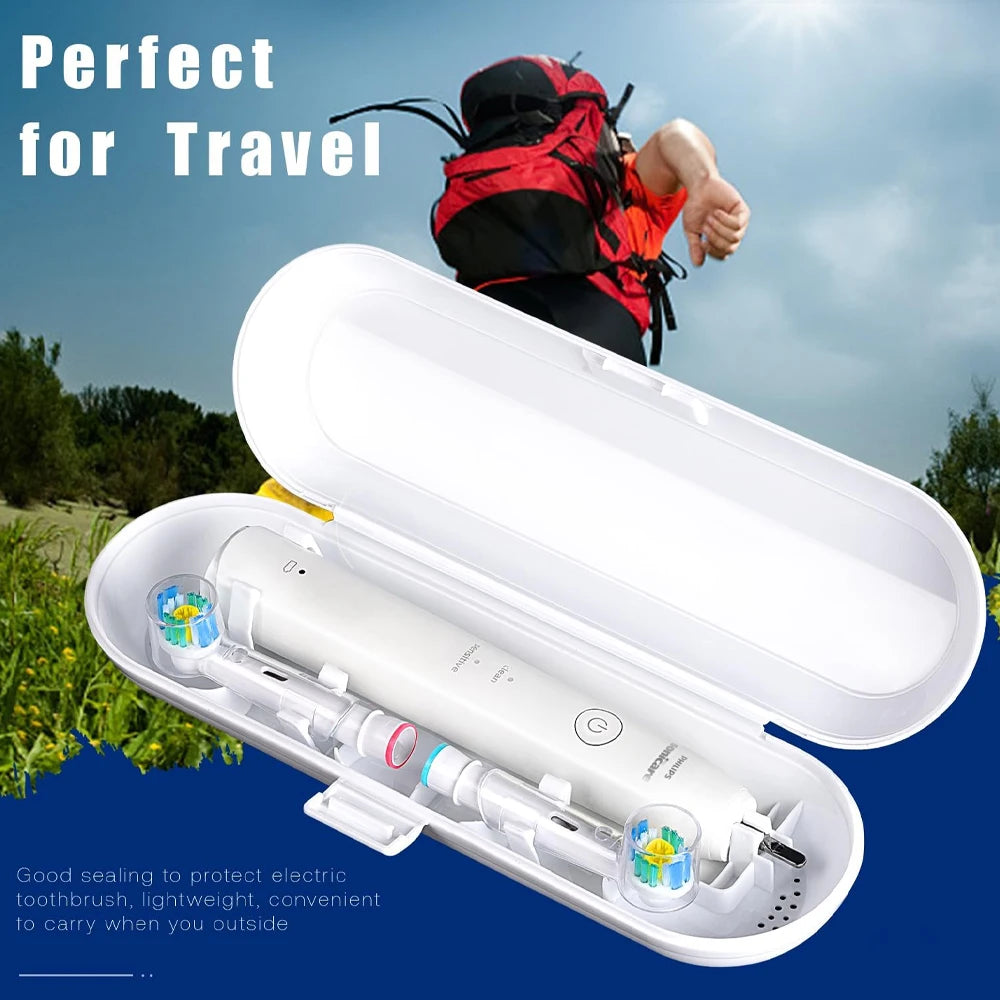 Electric Toothbrush Travel Case Compatible with Oral B & Philips Sonicare, Portable Storage Box for 1 Handle & 2 Brush Heads,
