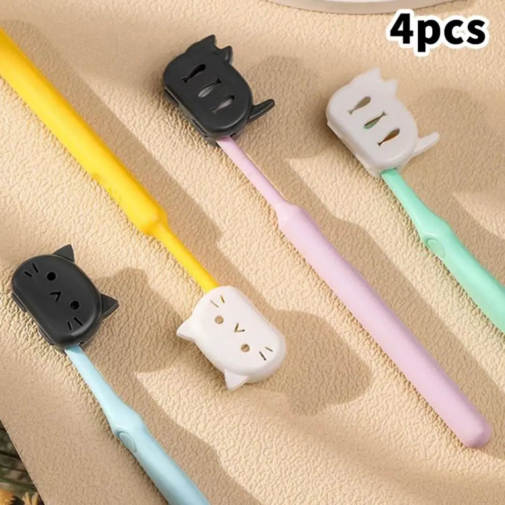 4Pcs Plastic Cat Toothbrush Protective Covers Cat Shape Dustproof Head Toothbrush Head Covers Portable Germproof