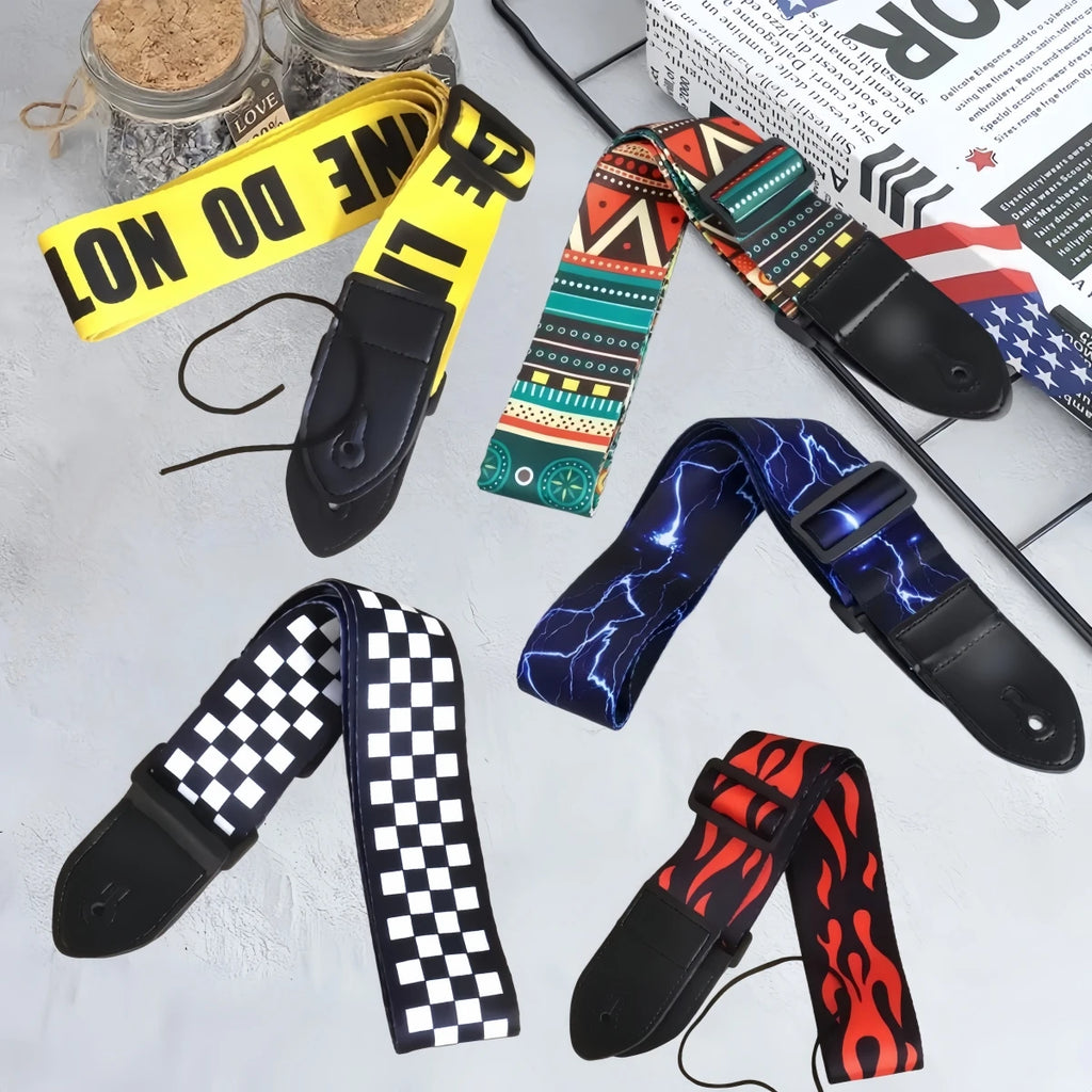 Miwayer PU Leather End Adjustable Nylon Guitar Strap, Colorful Print Ethnic Style Strap for Acoustic Electric Guitar & Bass