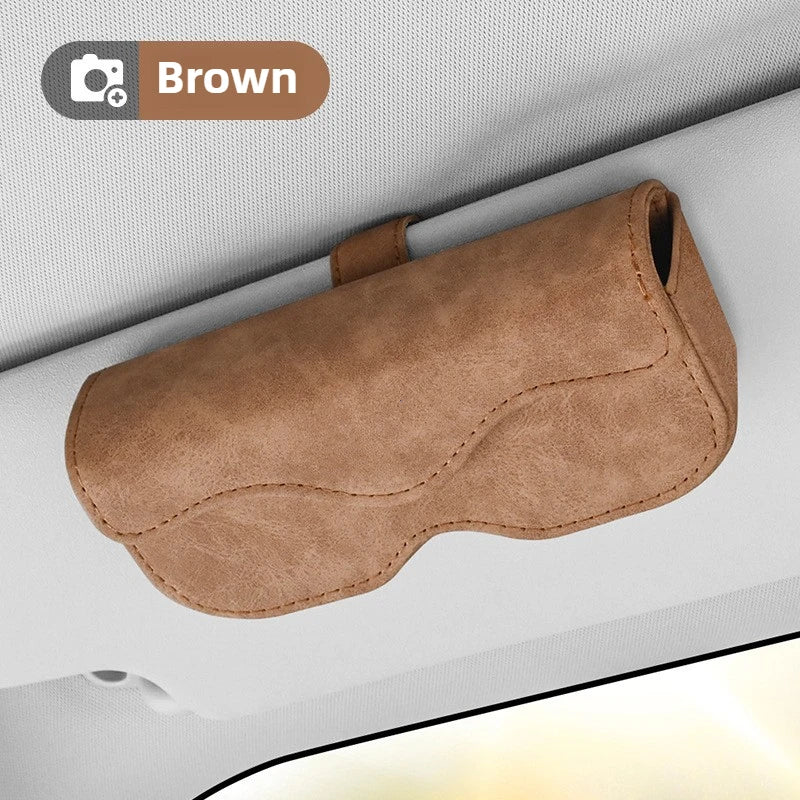 Suede Leather Car Eyeglass Case Automatic Closing Non-slip Auto Sun Visor Glasses Holder Magnetic Multi-functional Eyewear Clips