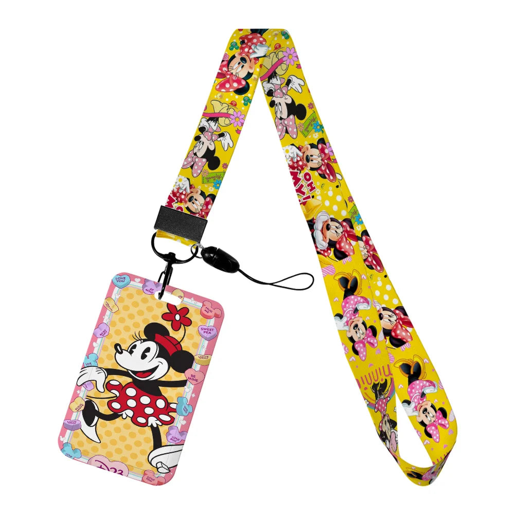 Disney Yellow Series Mickey Minnie Card Holder Work Permit Name Badge with Keychains Student Id Card Lanyard Holder Accessories
