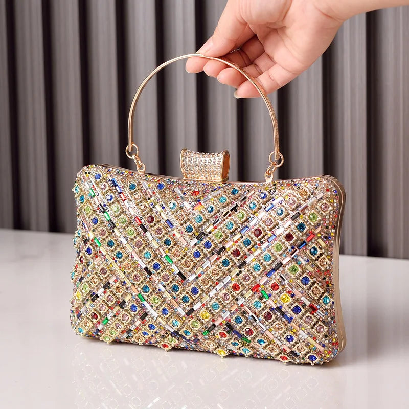 2025 new diamond-encrusted dinner bag colorful high-end banquet bag fashionable rhinestone bag