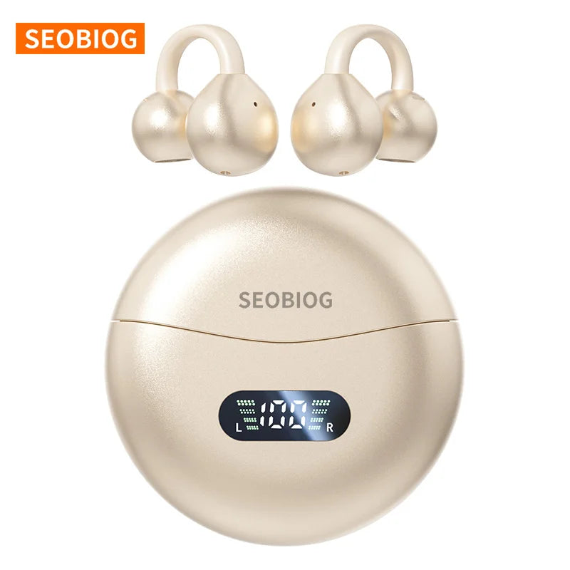 SEOBIOG Wireless Bluetooth Earbuds Bluetooth 5.4 Intelligent Noise Reduction Digital Power Display OWS Ear Clip Headphones