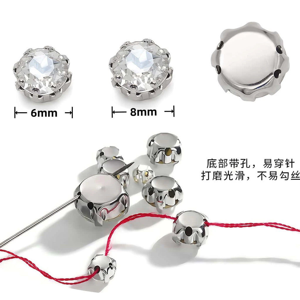 Round Clear Crystal Rhinestone with Hole 8 Claws Flatback DIY Sew On Stone Decoration for Wedding Clothes Bags Garment Ornament
