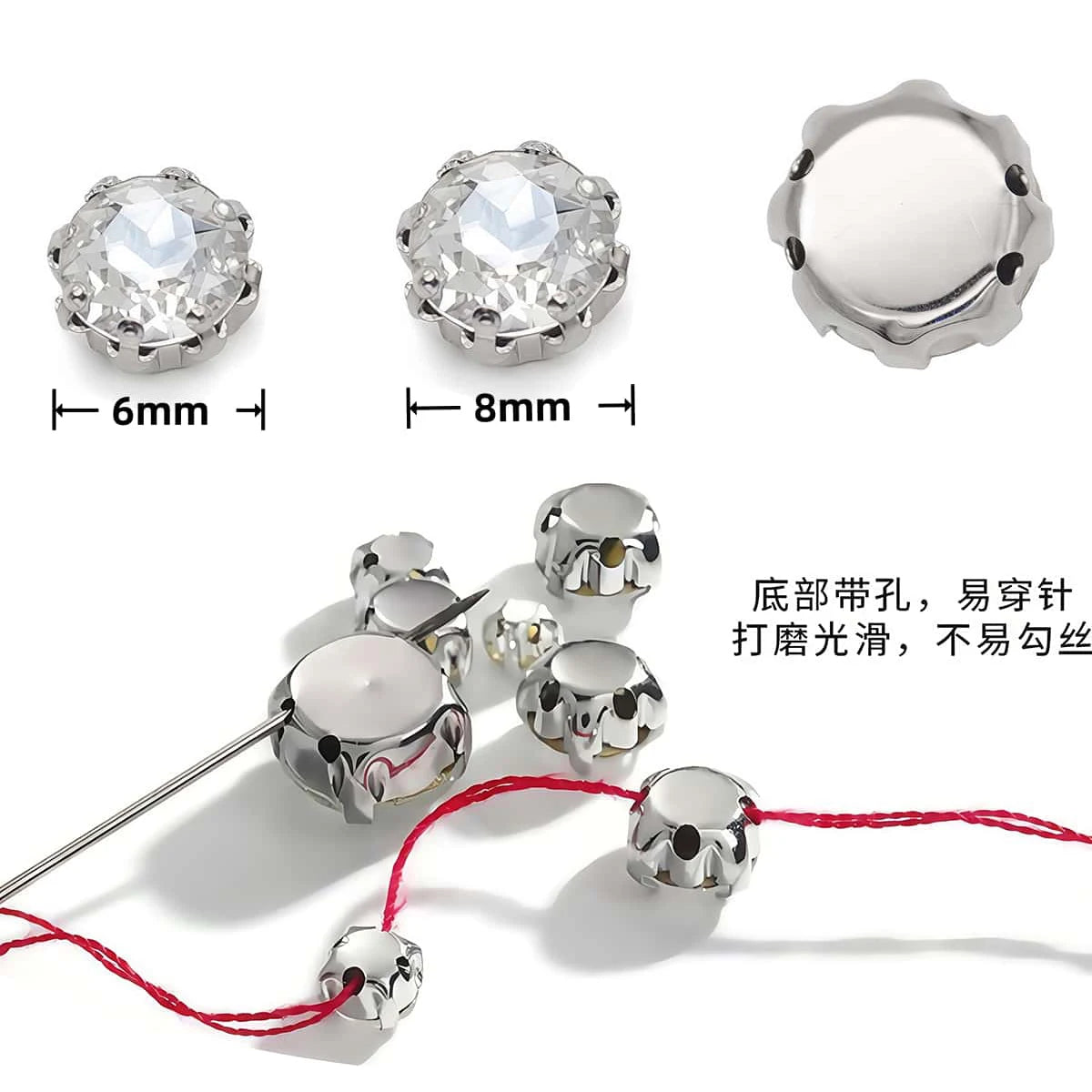 Round Clear Crystal Rhinestone with Hole 8 Claws Flatback DIY Sew On Stone Decoration for Wedding Clothes Bags Garment Ornament