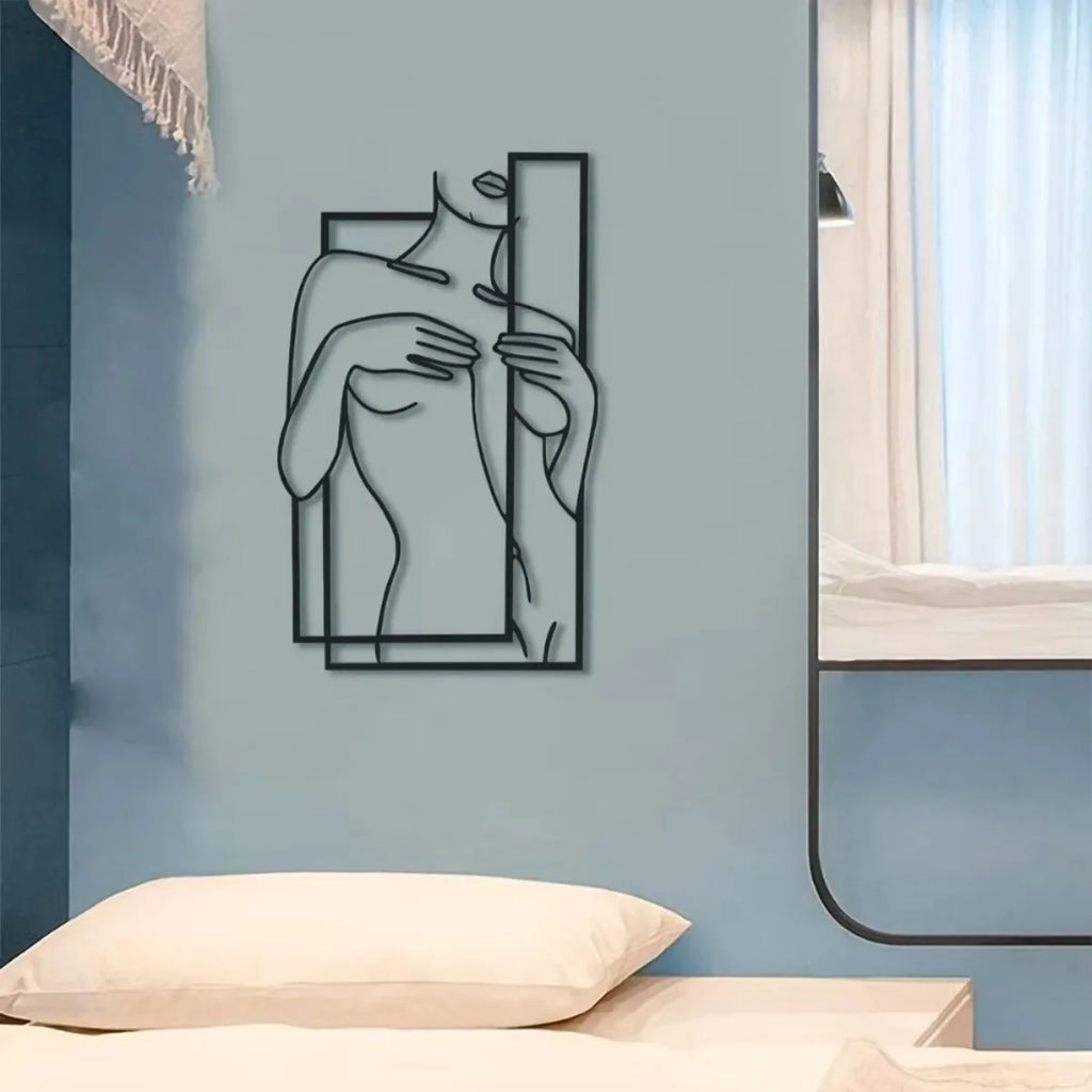 Large Scale Sleek Feminine Metal Line Art Mural | Minimalist Premium Wall Sculpture for Bathroom & Bedroom