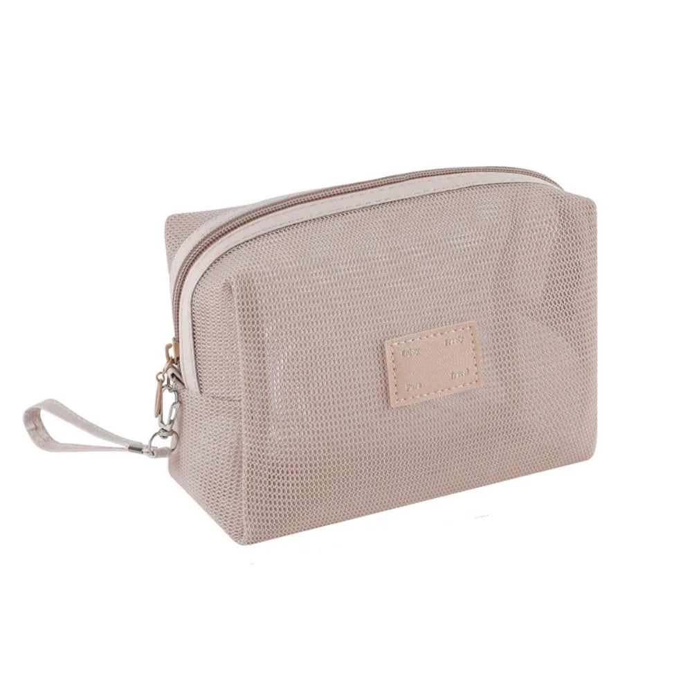 Portable Mesh Handheld Makeup Bag Square Lightweight Storage Toiletry Bag Zipper Large Capacity Transparent Mesh Cosmetic Bag