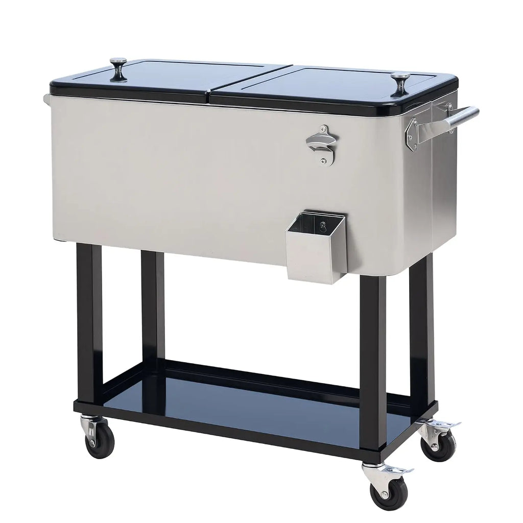80 QT Wheeled Stand-Up Drink Cooler Cart,Silver,For Outdoor Party, Custom
