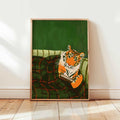 Emerald Green Tiger Art Print, Modern Animal Print, Dark Green Home Decor, Aesthetic Artwork, Green and Orange Painting, Shipped